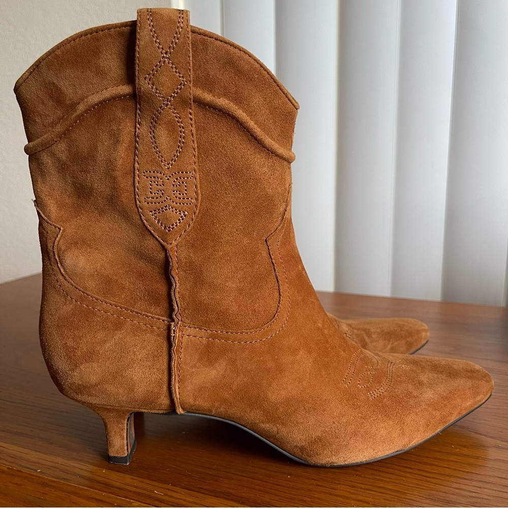 Sam Edelman Taryn Suede Western Ankle Boots Kitten Heel Brown Size 8.5 - Picture 7 of 15
